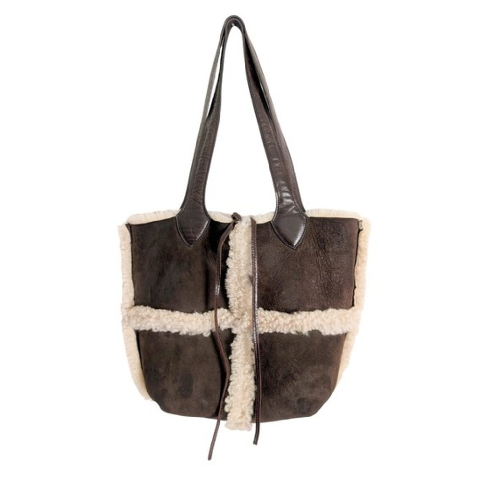 Neiman Marcus Vintage 70s Boho Chic Italian Brown Leather Suede Sherpa Tote Bag